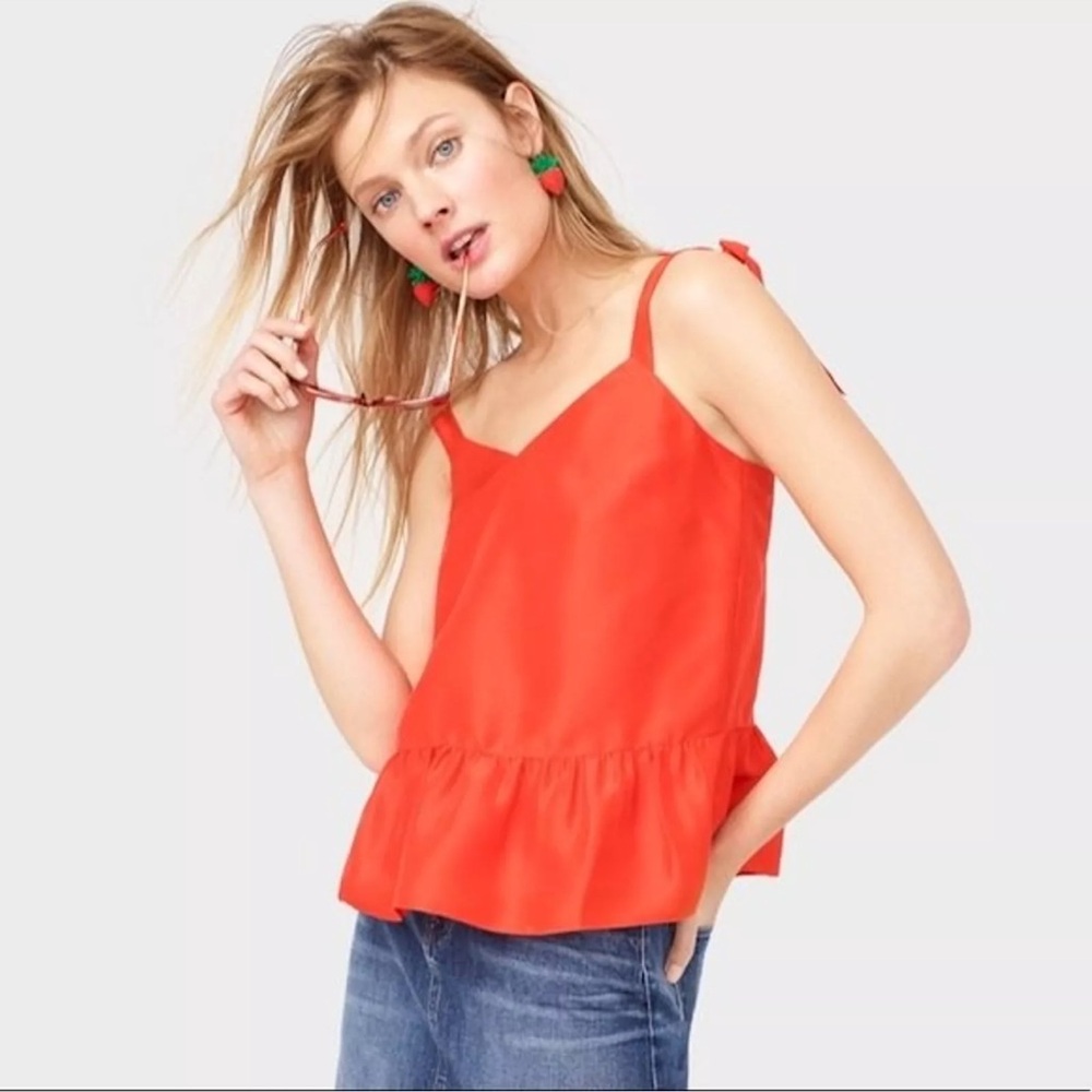 {J.Crew} dark Orange Tie Shoulder Ruffled Peplum Tank Top